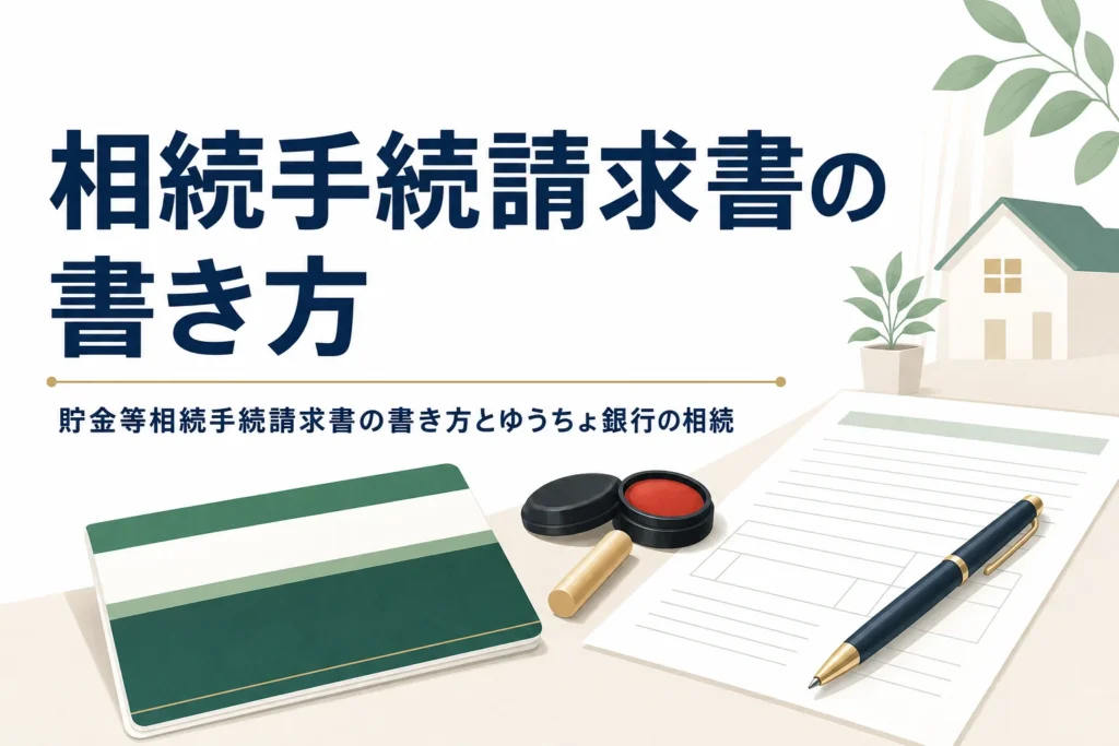 ゆうちょ銀行の貯金等相続手続請求書の書き方を解説する記事のアイキャッチ