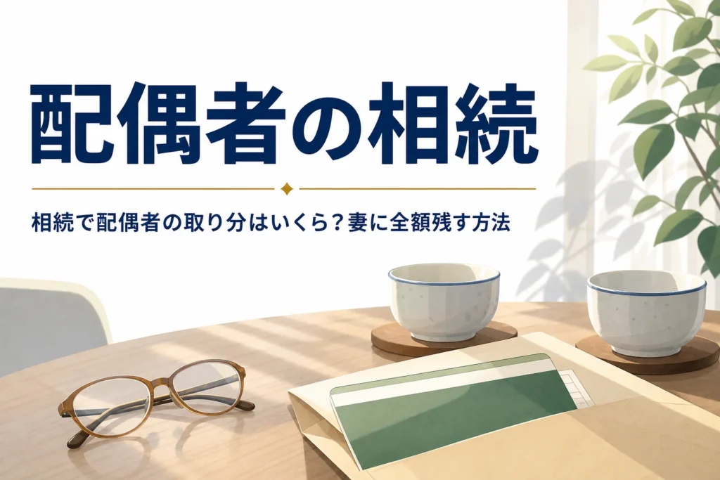 配偶者の相続での妻（夫）の取り分と全額を相続させる方法を解説する記事のアイキャッチ