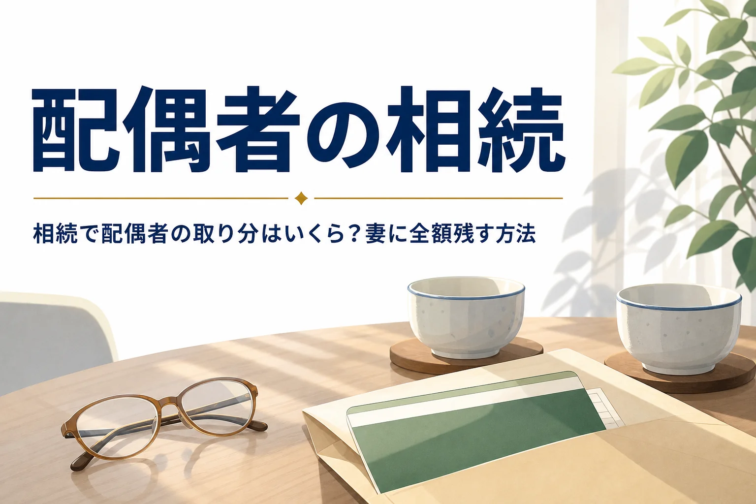 配偶者の相続での妻(夫)の取り分と全額を相続させる方法を解説する記事のアイキャッチ