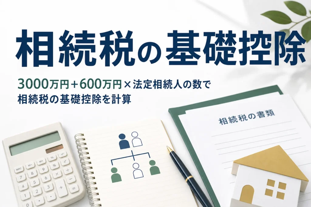 3000万円＋600万円×法定相続人の数で相続税の基礎控除を計算を解説する記事のアイキャッチ