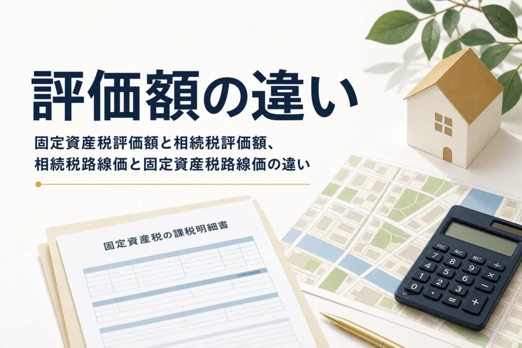 固定資産税評価額と相続税評価額、相続税路線価と固定資産税路線価の違いを解説する記事のアイキャッチ