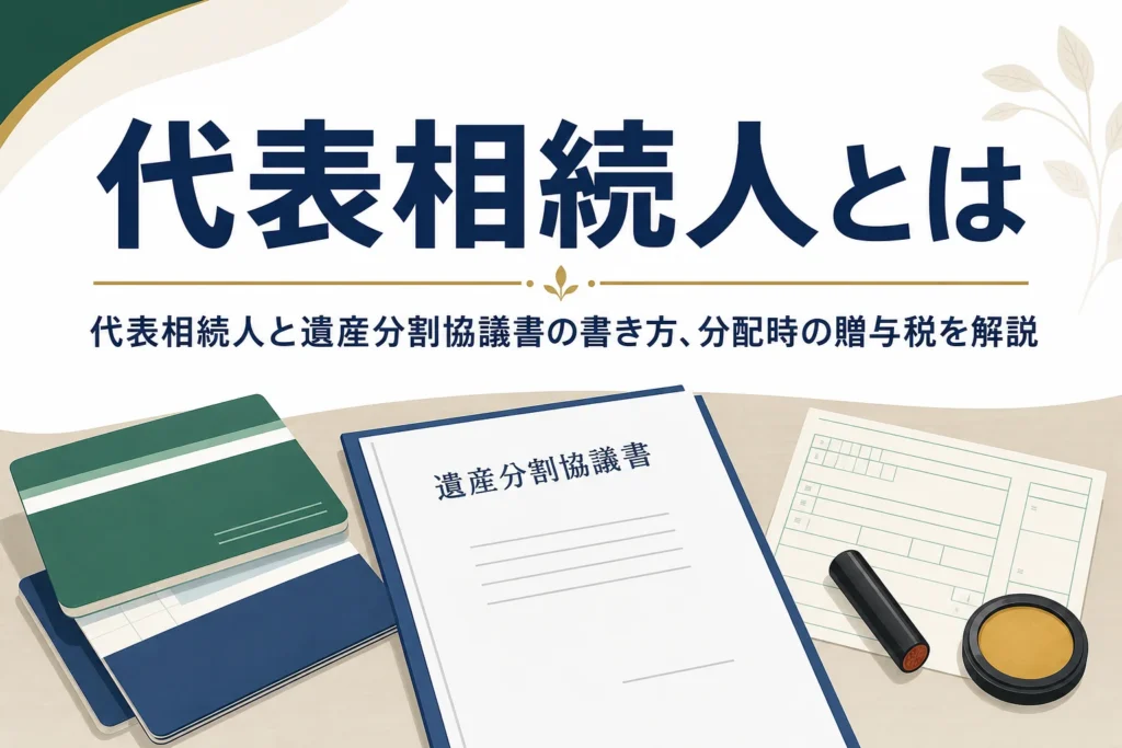 代表相続人と遺産分割協議書の書き方、分配時の贈与税を解説する記事のアイキャッチ
