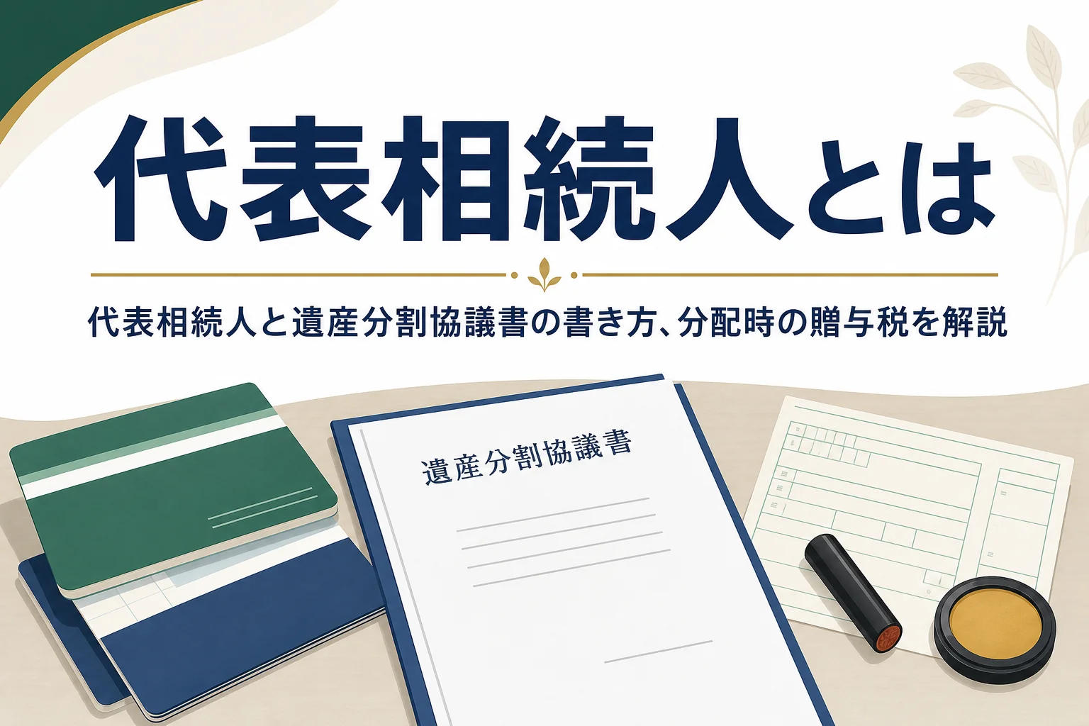 代表相続人と遺産分割協議書の書き方、分配時の贈与税を解説する記事のアイキャッチ