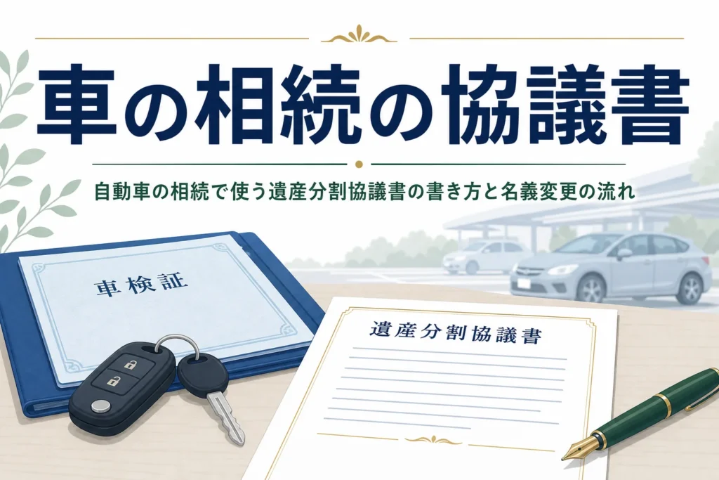 自動車の相続で使う遺産分割協議書の書き方を解説する記事のアイキャッチ