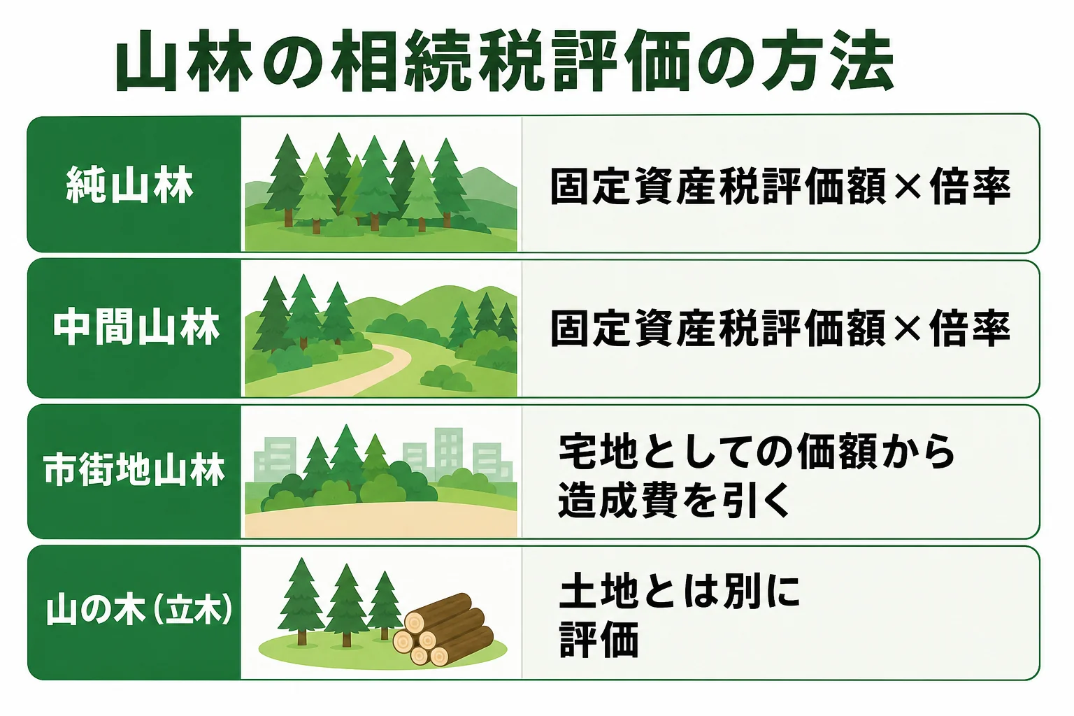 山林の区分ごとの相続税評価の方法を示した図解