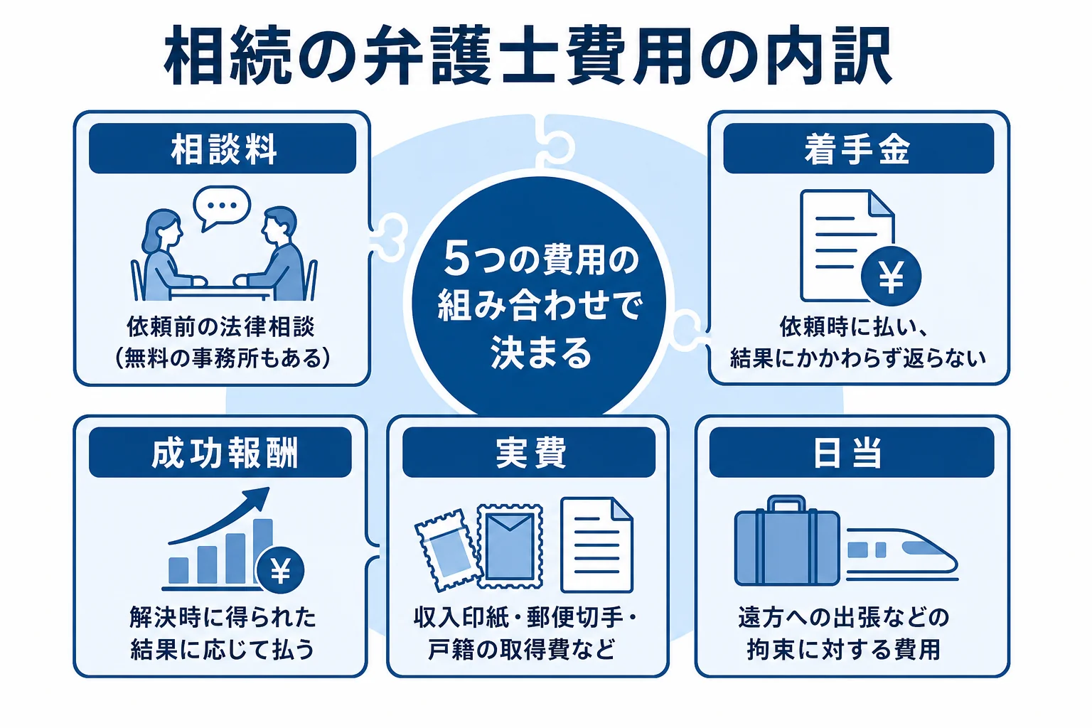 相続の弁護士費用の内訳と払うタイミングを示した図解