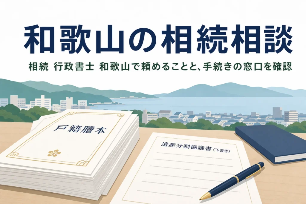 和歌山県で相続を行政書士に頼みたい方向けに、相続の窓口と相談先をまとめた記事のアイキャッチ