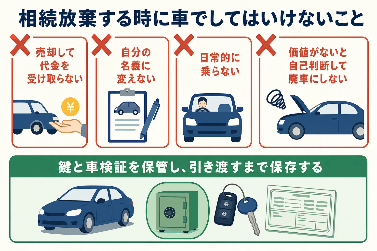 相続放棄する時に車でしてはいけないことと保存義務を示した図解