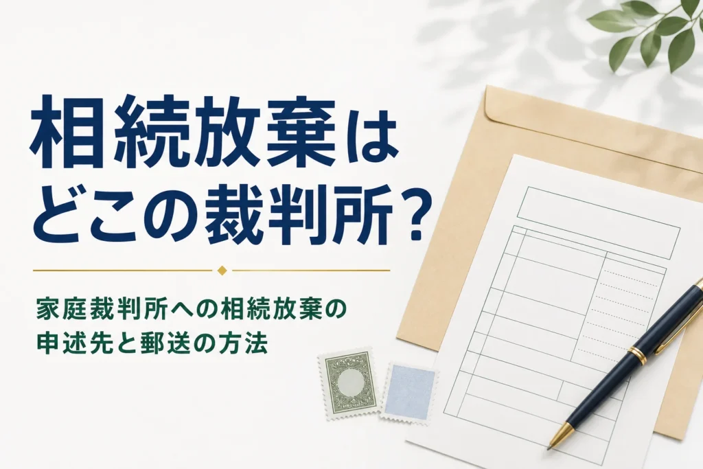 相続放棄を申述する家庭裁判所の調べ方と郵送方法を解説する記事のアイキャッチ