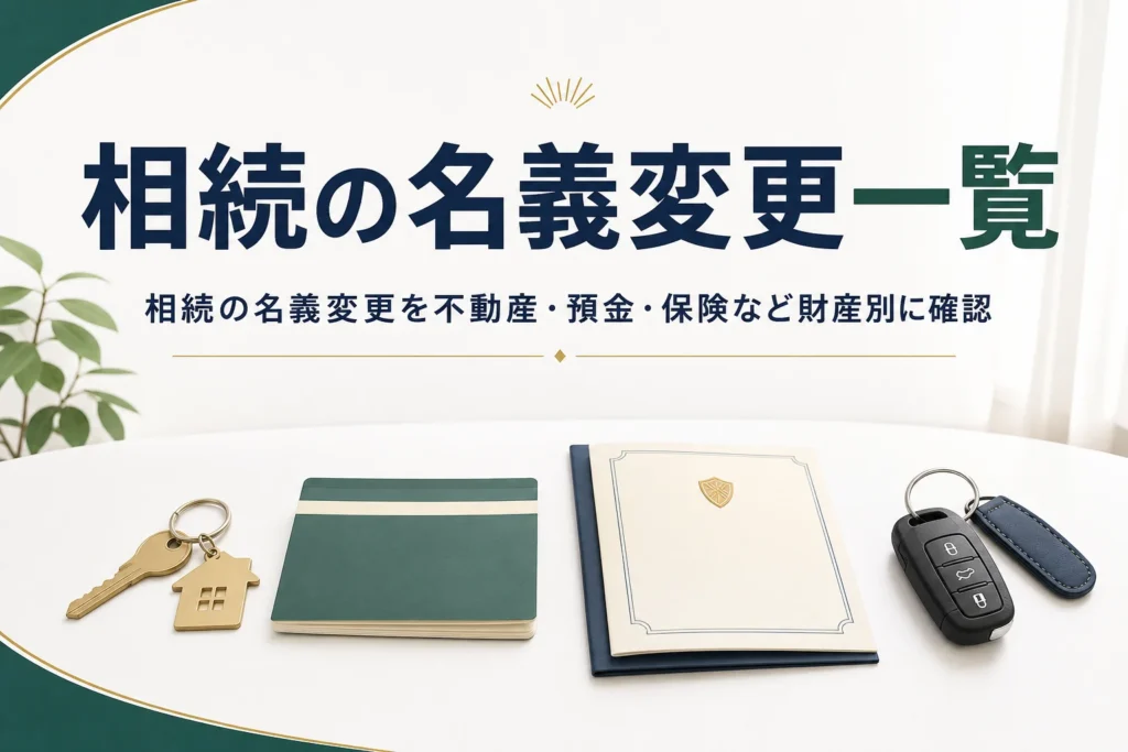 相続による名義変更を財産別に一覧で解説する記事のアイキャッチ