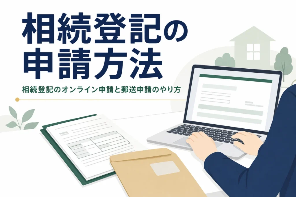 相続登記のオンライン申請と郵送申請のやり方を解説する記事のアイキャッチ