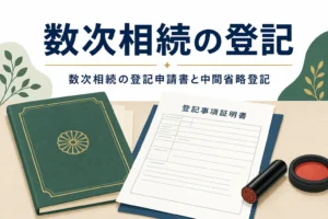 数次相続の登記申請書と中間省略登記を解説する記事のアイキャッチ