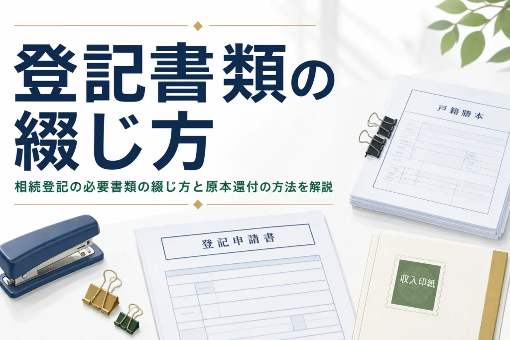 相続登記の必要書類の綴じ方と原本還付の方法を解説する記事のアイキャッチ