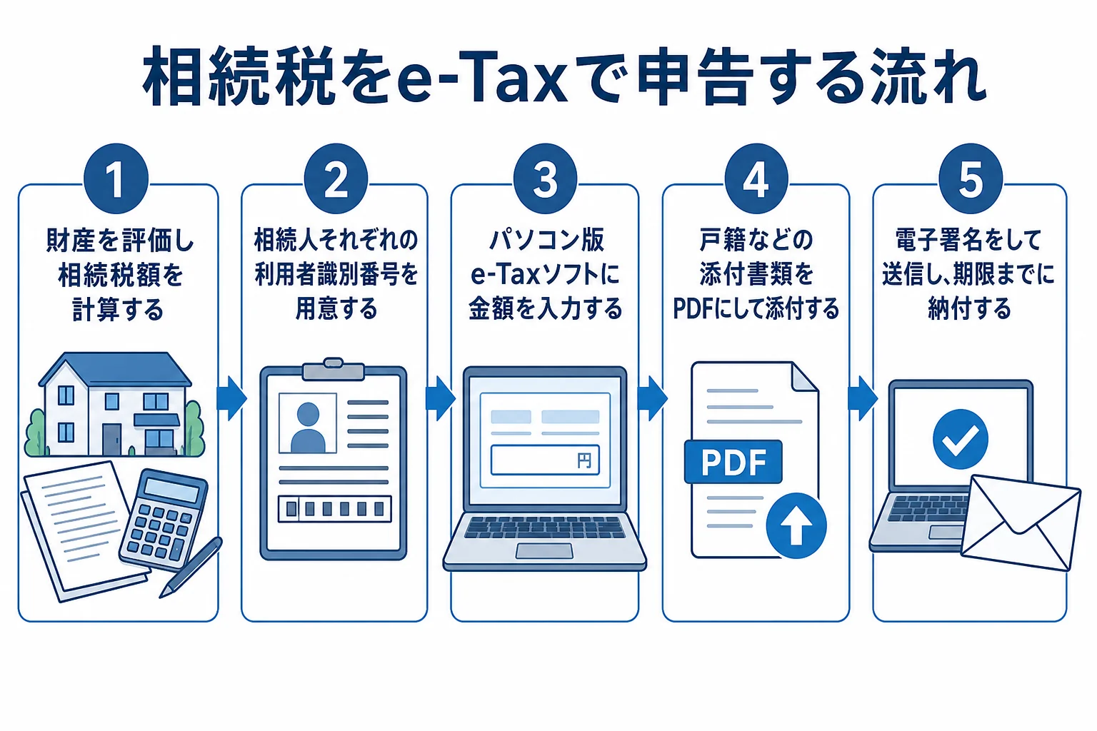 相続税をe-Taxで電子申告する時の準備から送信・納付までの流れの図解