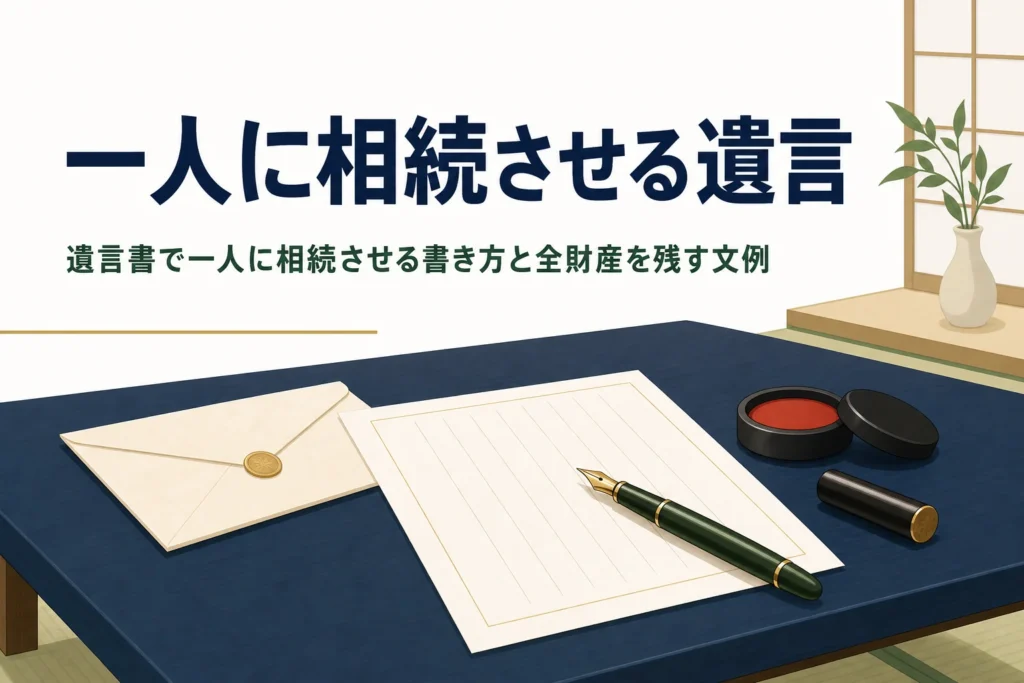 遺言書で全財産を一人に相続させる書き方を解説する記事のアイキャッチ