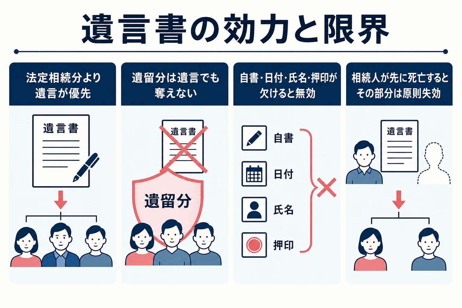 遺言書の効力と無効になるケースを示した図解
